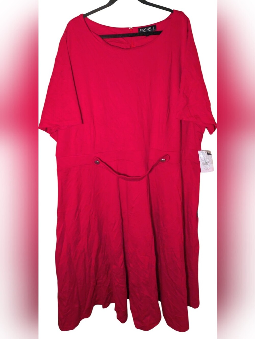 Eloquii Red Short Sleeve Fit & Flare Midi Dress Plus Size 28